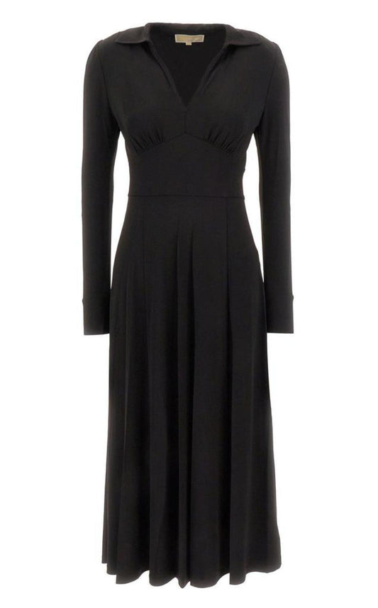 Michael Michael Kors Long Sleeved V-Neck Midi Dress