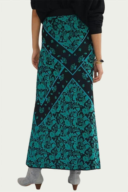 Floral Knit Midi Skirt In Green