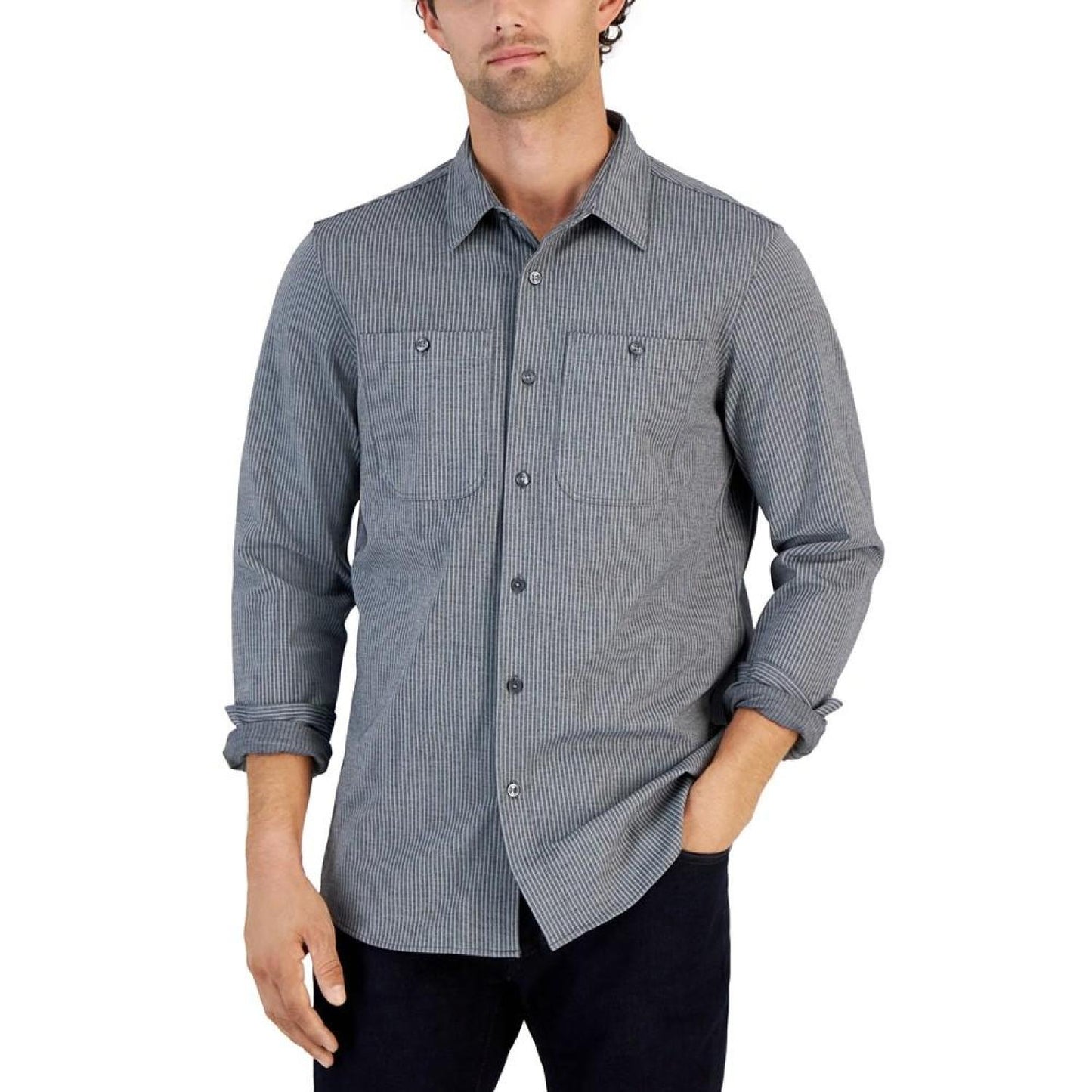 Men's Classic Fit Striped Button-Front Two-Pocket Shirt