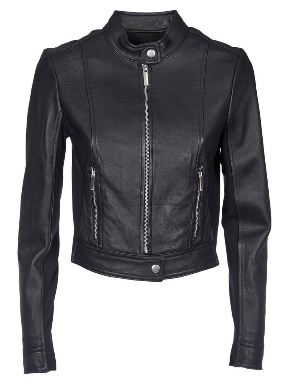 Michael Michael Kors Cropped Leather Biker Jacket