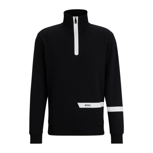 Cotton-blend zip-neck sweatshirt with logo stripe