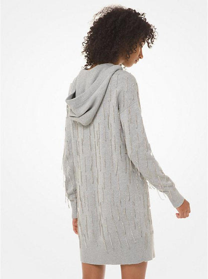 Crystal-Fringed Cotton-Blend Hoodie Dress