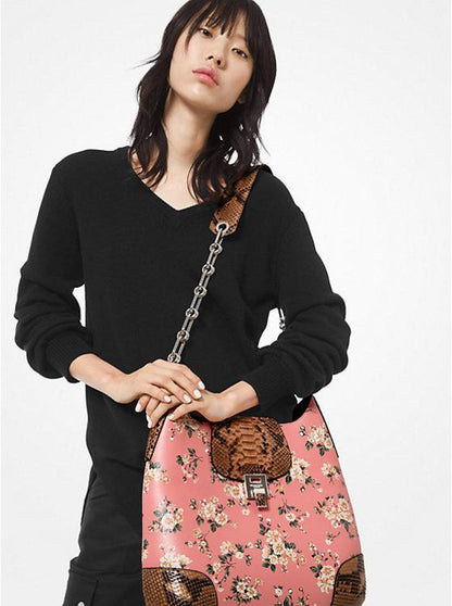 Bancroft Oversized Floral Calf Leather and Python Shoulder Bag