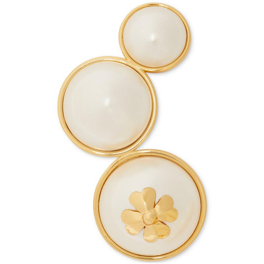 Gold-Tone Spade Flower Emblem Imitation Pearl Drop Earrings