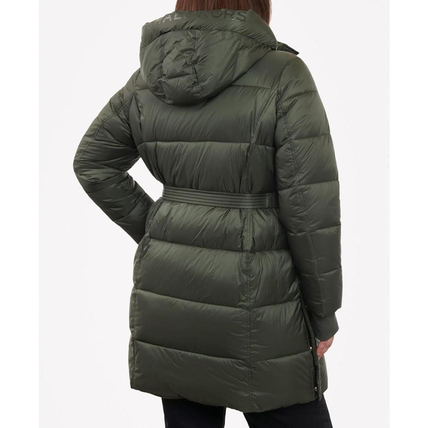 Women's Plus Size Hooded Belted Puffer Coat, Created for Macy's