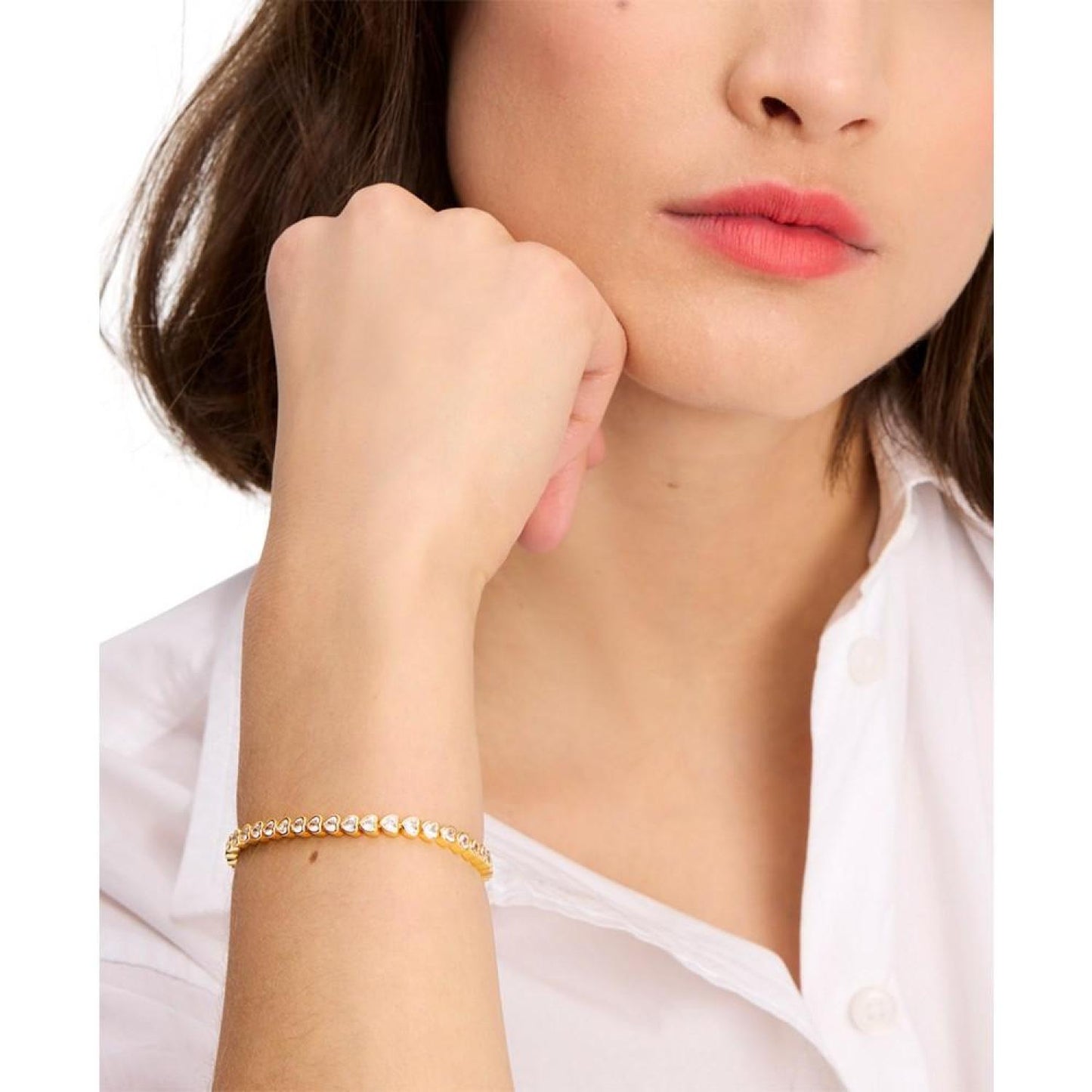 Gold-Tone Cubic Zirconia Heart Tennis Bracelet