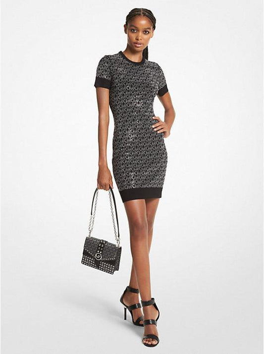 Studded Logo Stretch Viscose Mini Dress