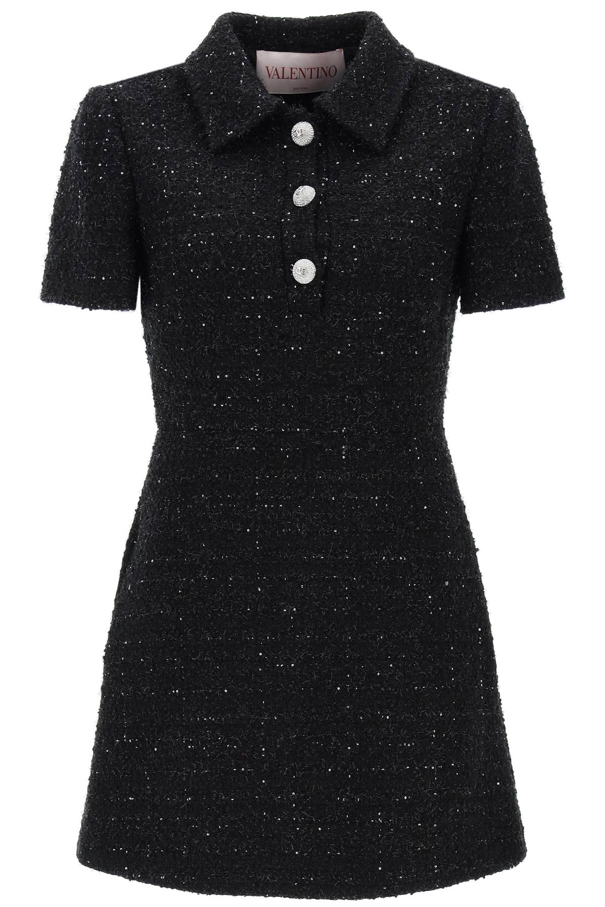 Valentino garavani glaze tweed mini dress with diamanté buttons