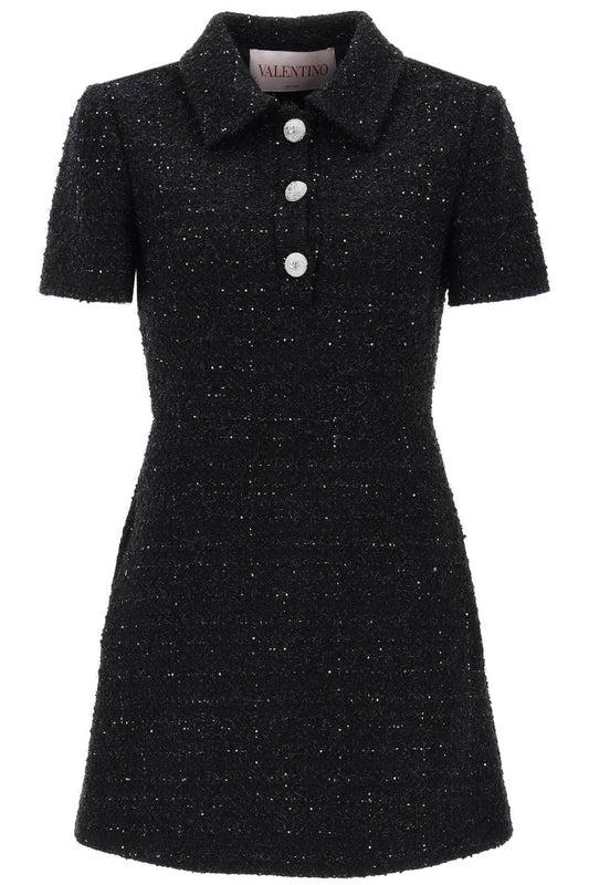 Valentino garavani glaze tweed mini dress with diamanté buttons