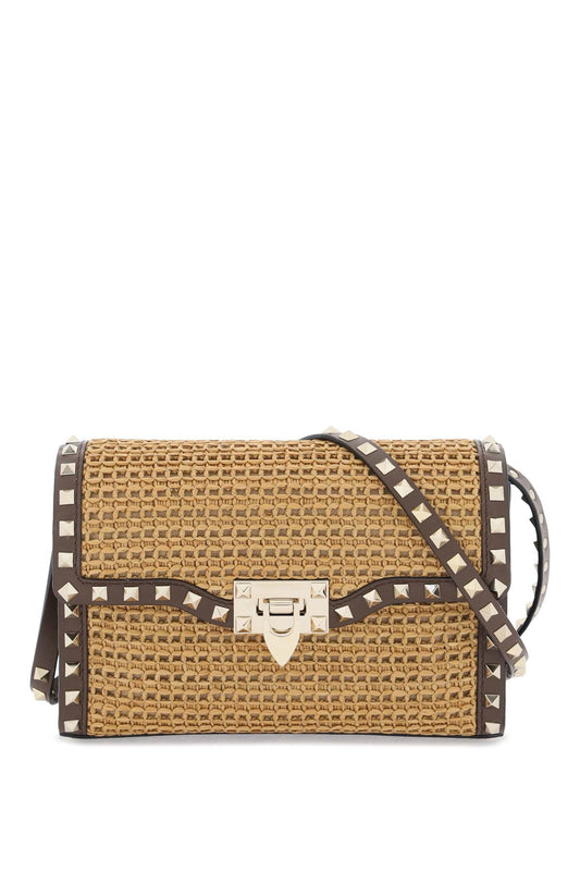 Valentino garavani raffia rockstud small crossbody bag