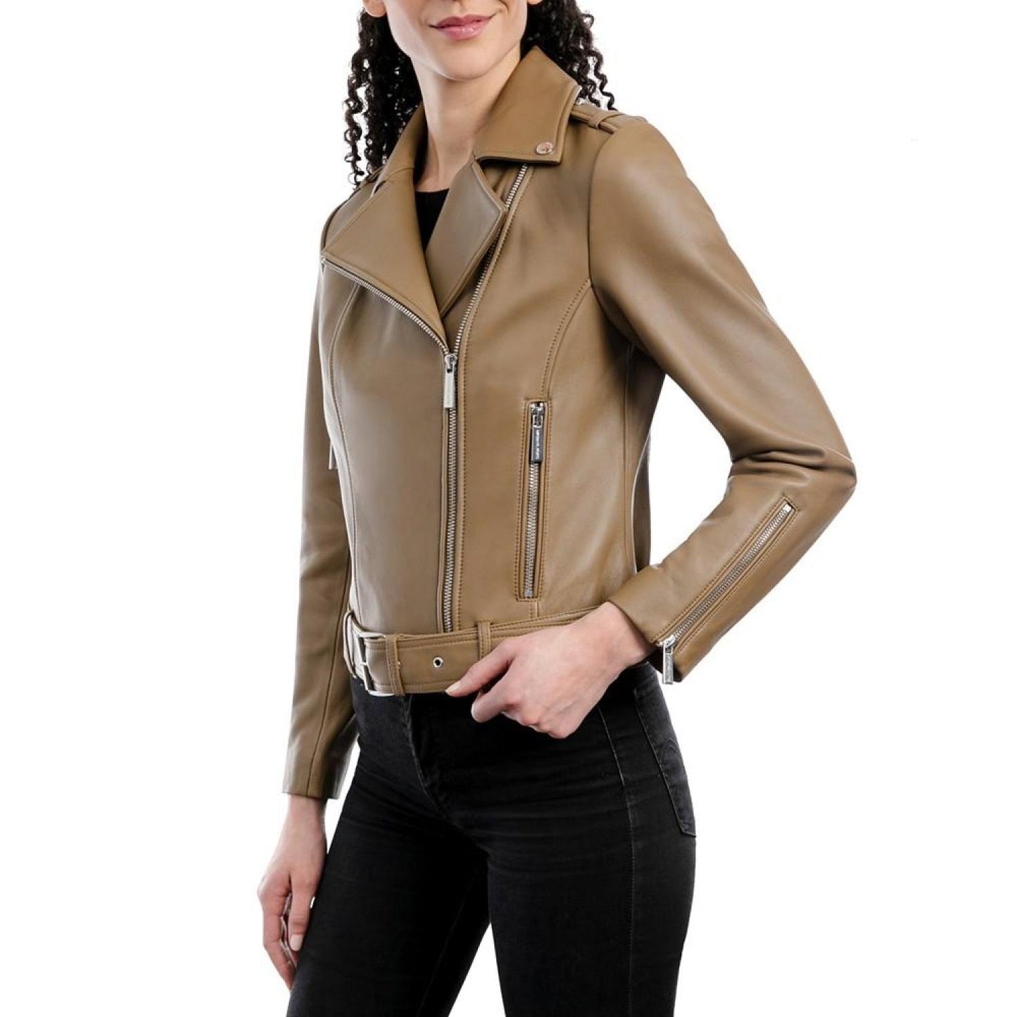 Women's Belted Leather Moto Coat, Created for Macy's