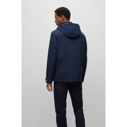 Water-repellent hooded jacket with logo patch