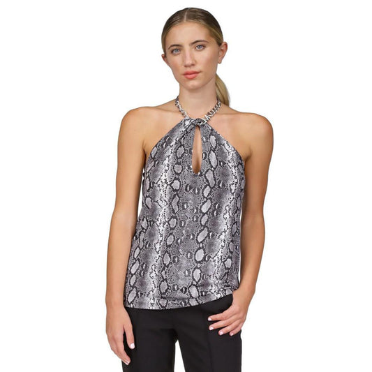 Women's Snakeskin-Print Chain-Neck Halter Top