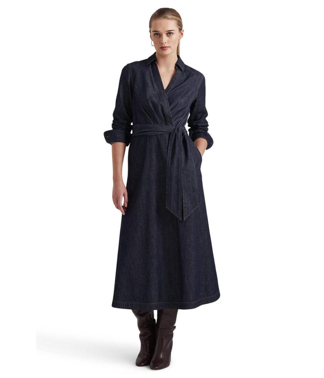 Denim Surplice Midi Dress