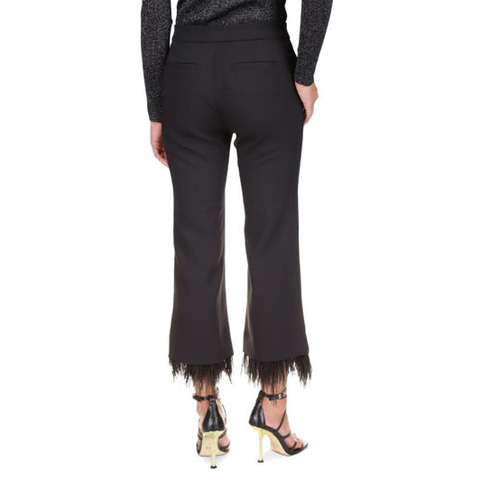 Women's Cropped Detachable Feather Trim Stretch Crepe Pants