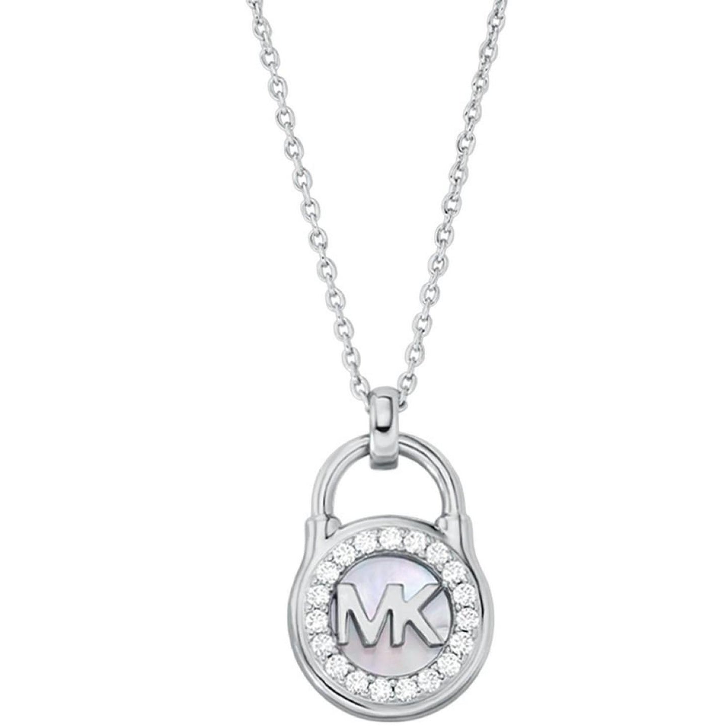 Sterling Silver Mother of Pearl Lock Pendant Necklace