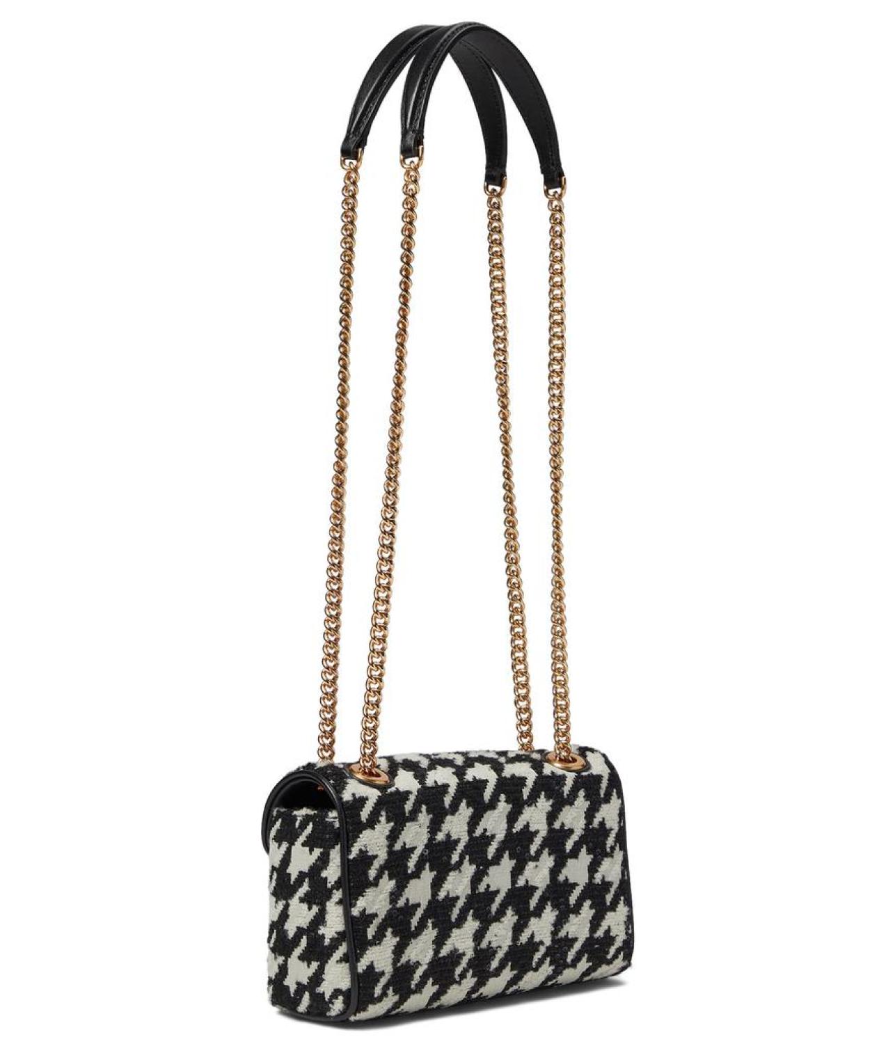 Evelyn Sequin Houndstooth Fabric Small Shoulder Crossbody