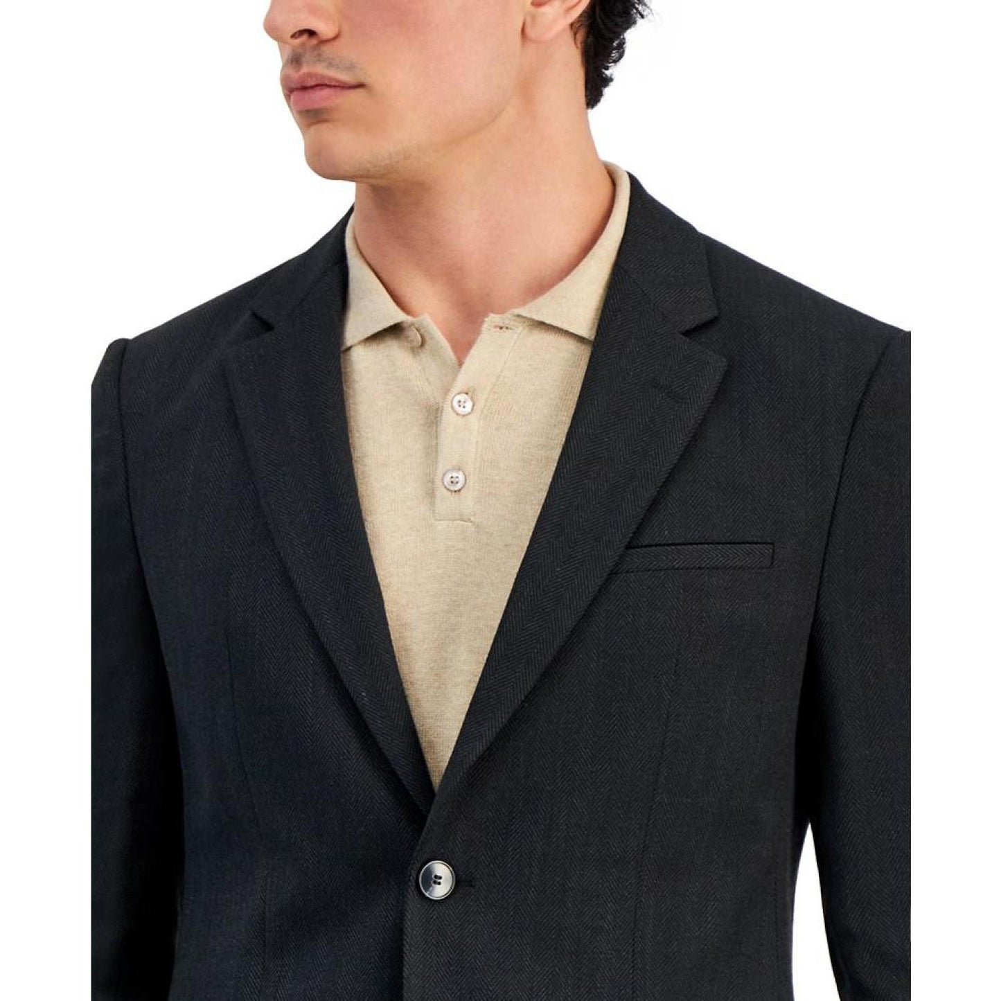 Men's Modern-Fit Charcoal Herringbone Suit Jacket