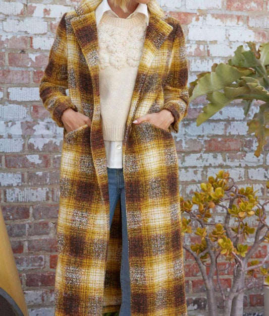 Longline Plaid Coat In Yellow Plaid