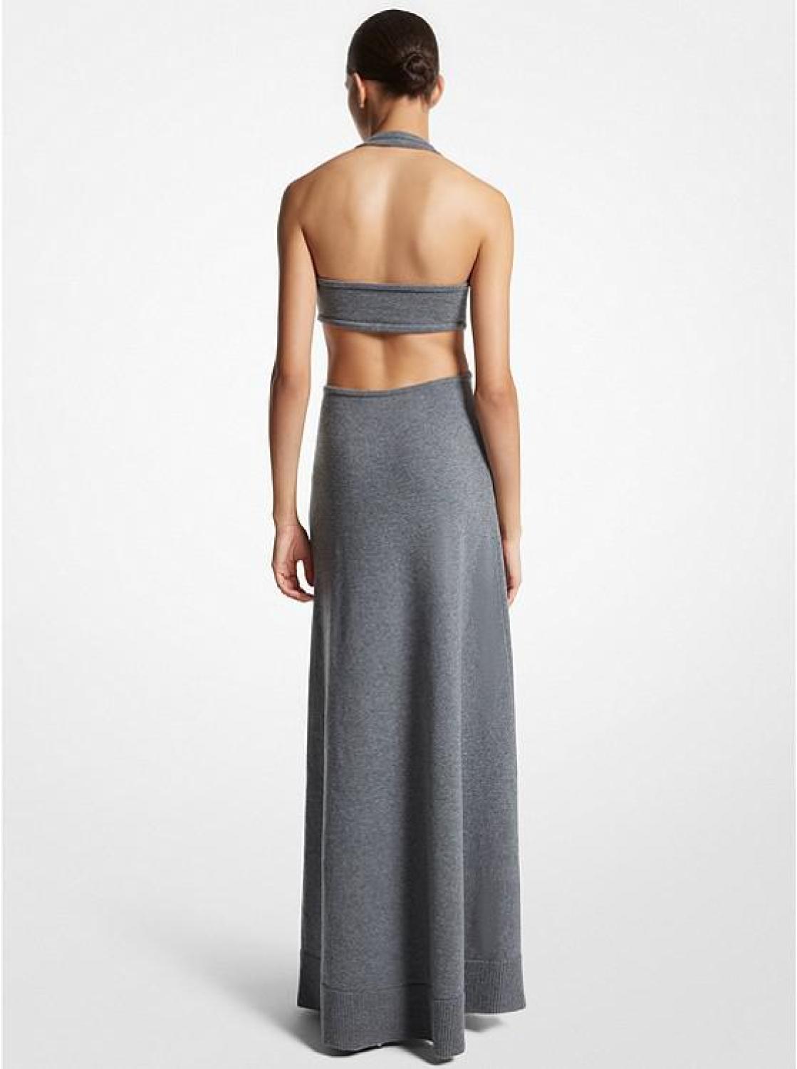 Stretch Cashmere Cutout Halter Gown