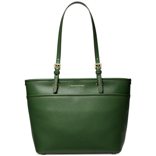 Medium Leather Top Zip Pocket Tote