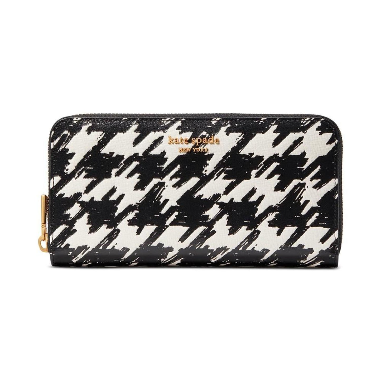 Morgan Painterly Houndstooth Embossed Saffiano Leather Zip Around Continental Wallet