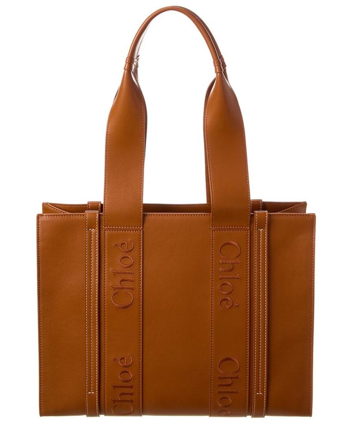 Chloé Woody Medium Leather Tote, os, Brown