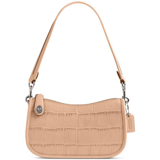 Embossed Croc Leather Swinger 20 Shoulder Bag