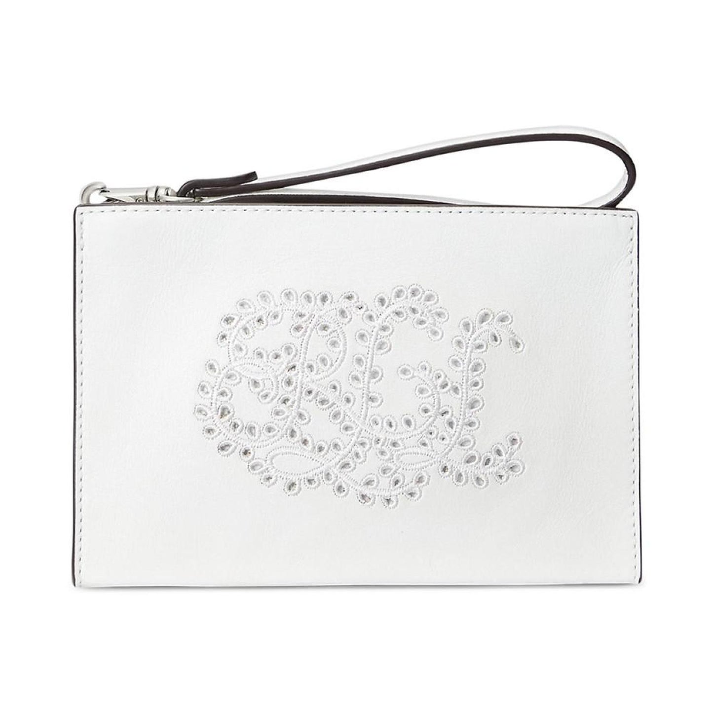 Eyelet-Embroidered Leather Small Pouch