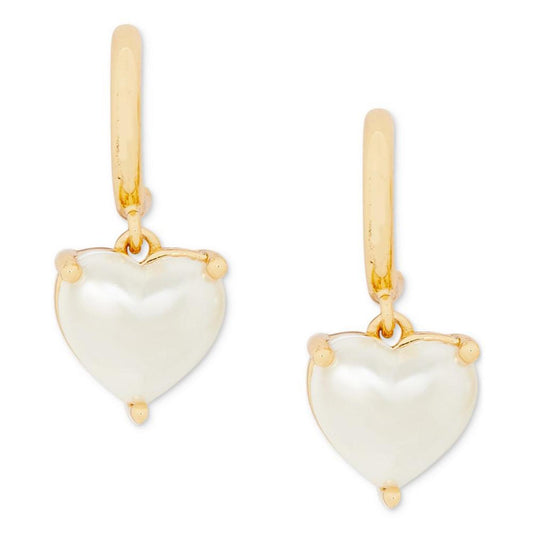 Gold-Tone Imitation Pearl Heart Drop Earrings