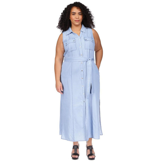 Plus Size Tie-Waist Maxi Shirtdress