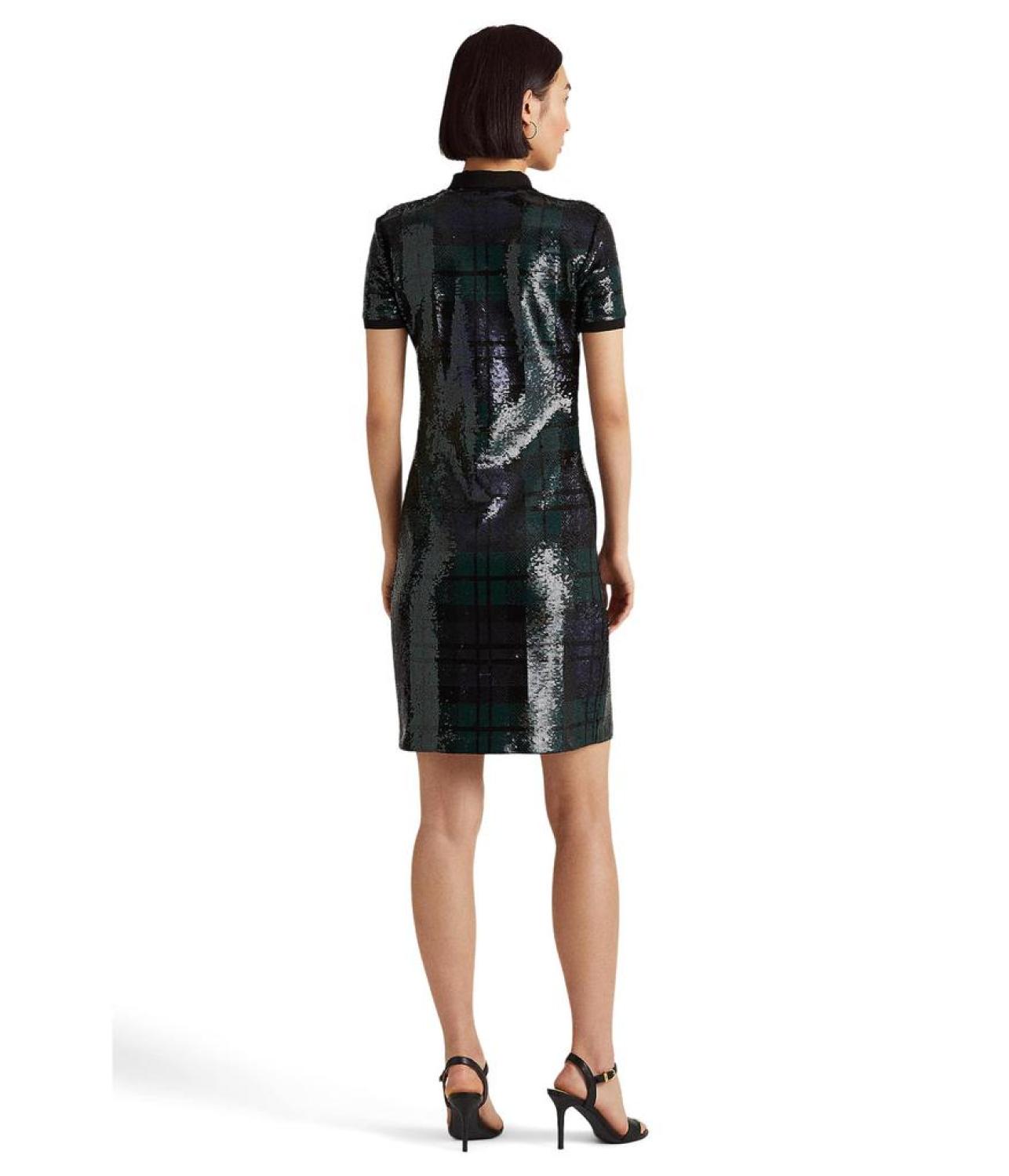 Plaid Sequined Polo Dress