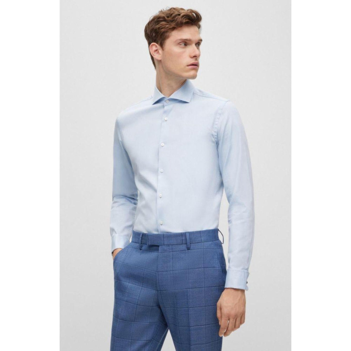 Slim-fit shirt in structured stretch cotton