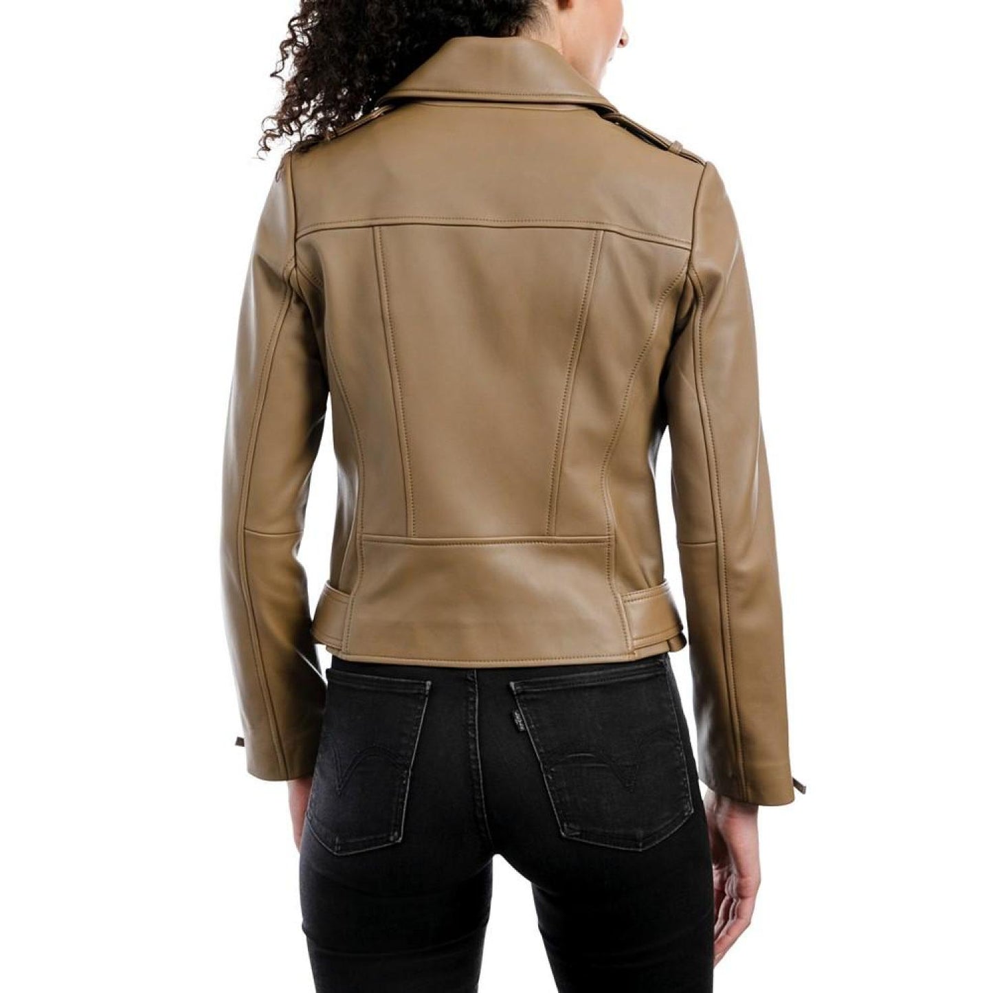 Women's Belted Leather Moto Coat, Created for Macy's