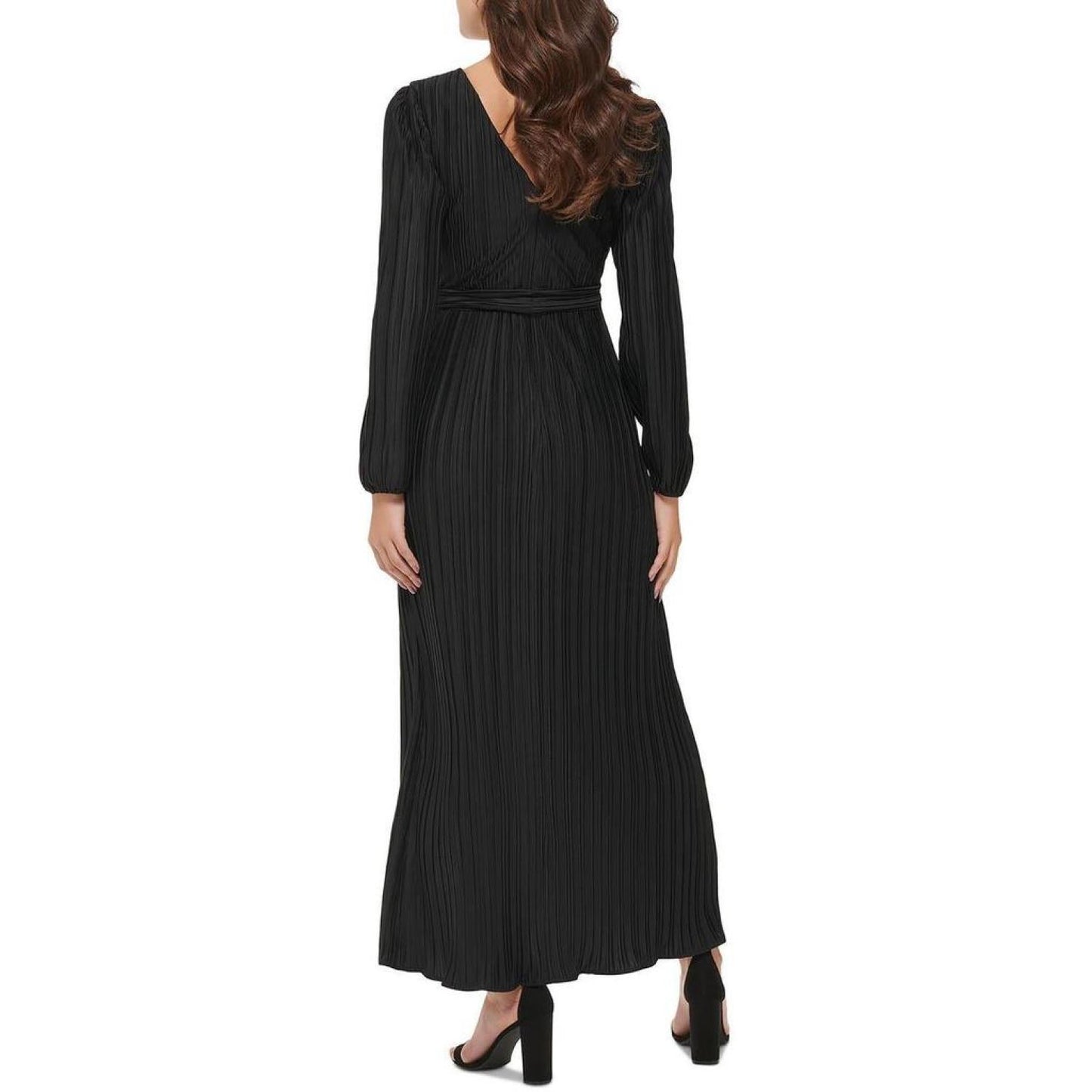 Womens Pleated Surplice Neckline Evening Dress