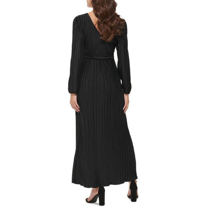 Womens Pleated Surplice Neckline Evening Dress