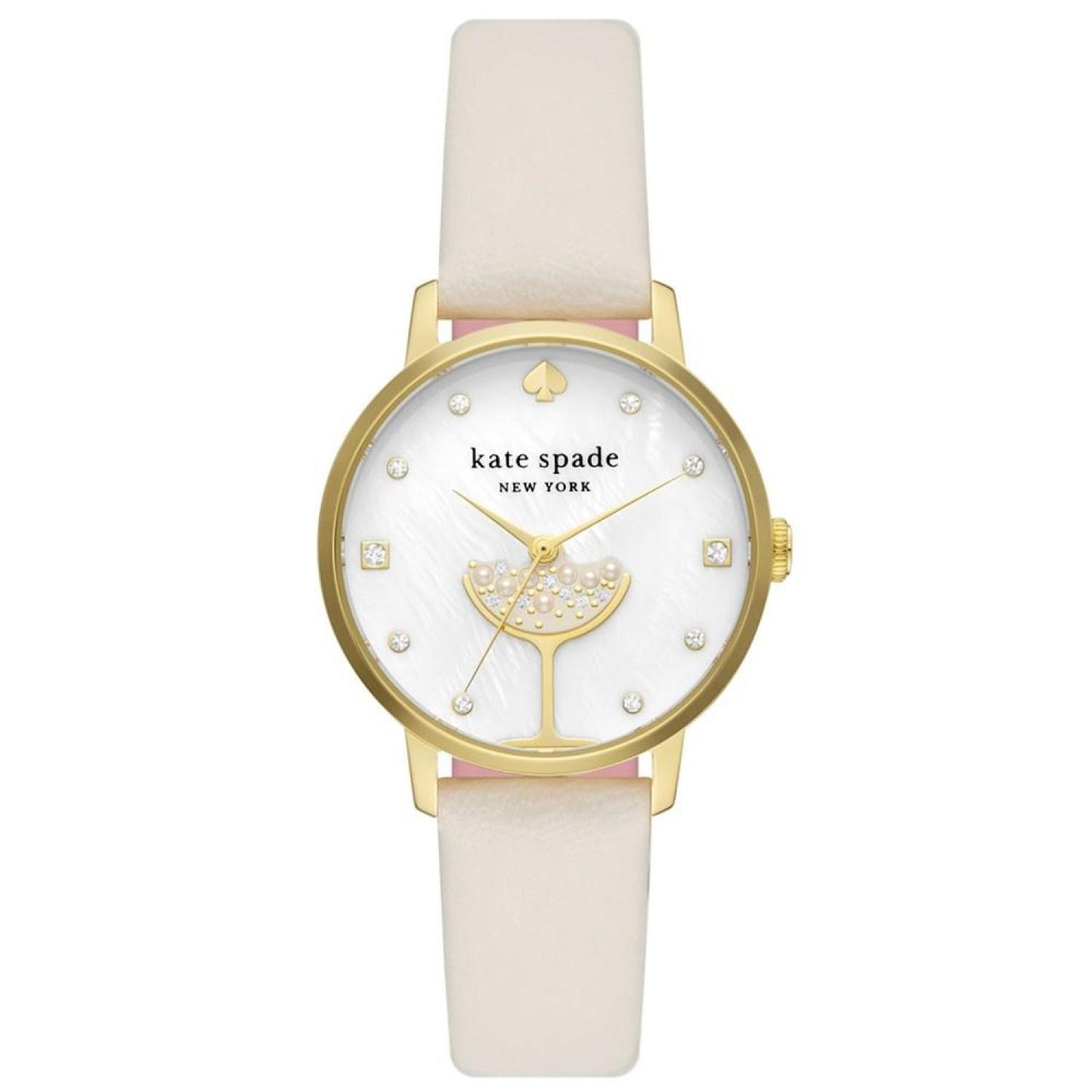 Kate Spade Women's Metro Three-Hand Champagne White Leather Strap Watch 34mm