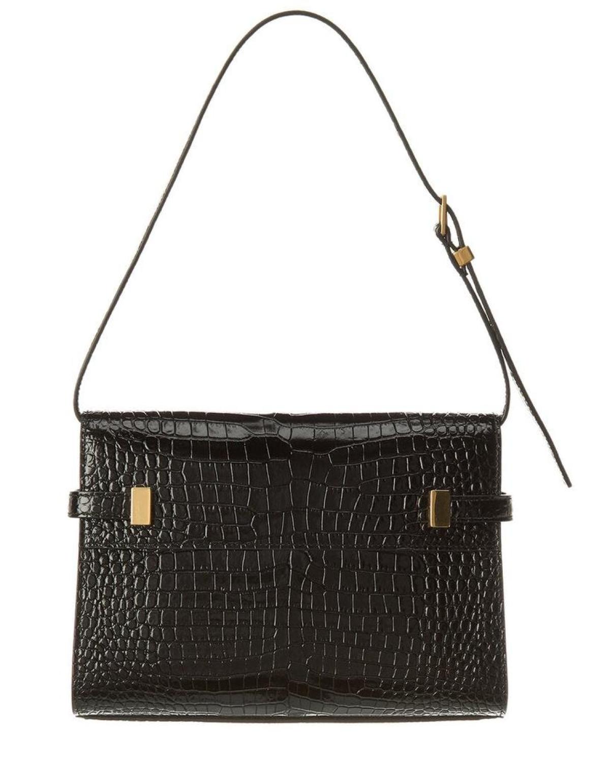 Saint Laurent Manhattan Small Croc-Embossed Leather Shoulder Bag