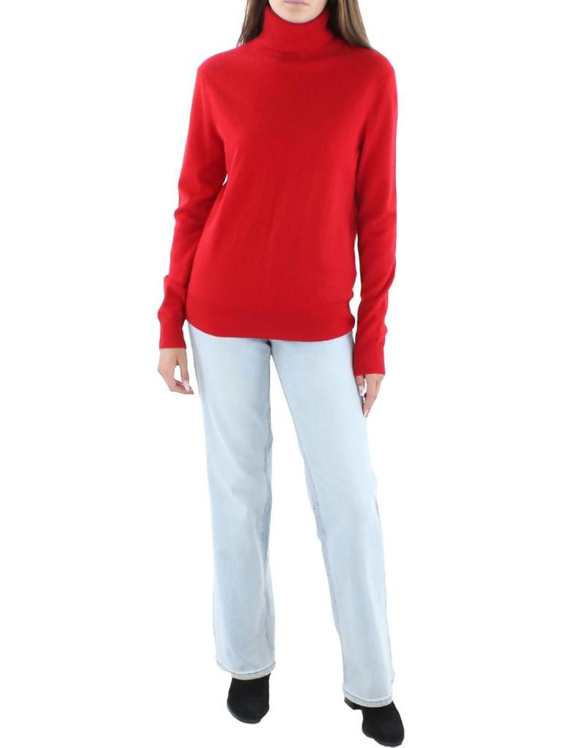 Womens Cashmere Ribbed Trim Turtleneck Sweater