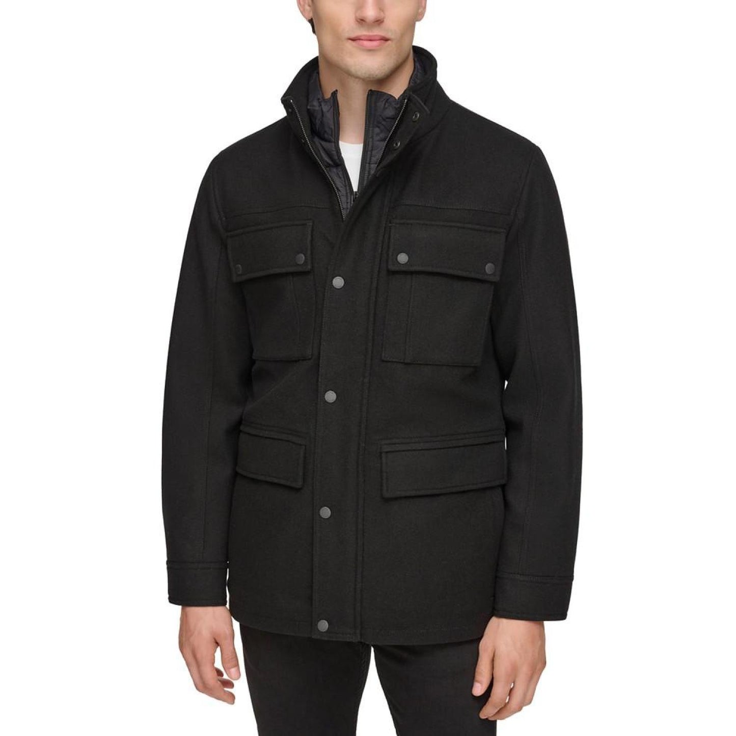 Men's Water-Repellent Jacket with Zip-Out Quilted Puffer Bib