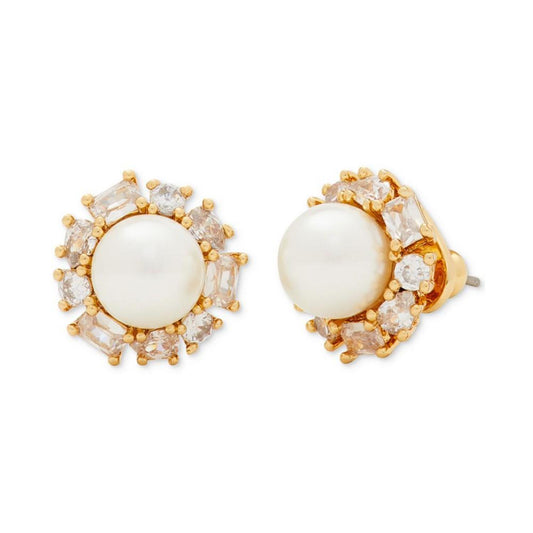 Gold-Tone Candy Shop Imitation Pearl Halo Stud Earrings