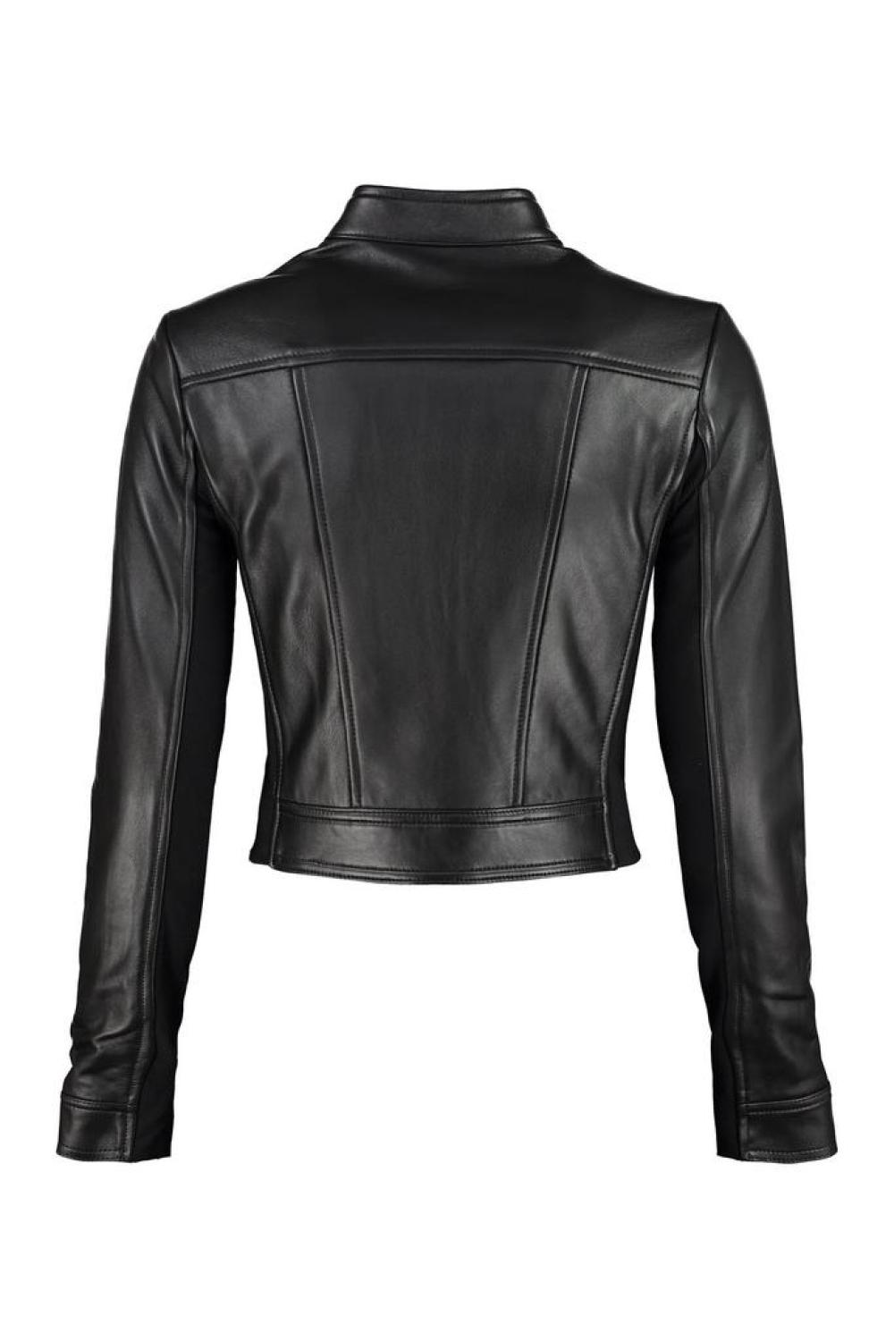 Michael kors women's hotsell black leather motorcycle jacket