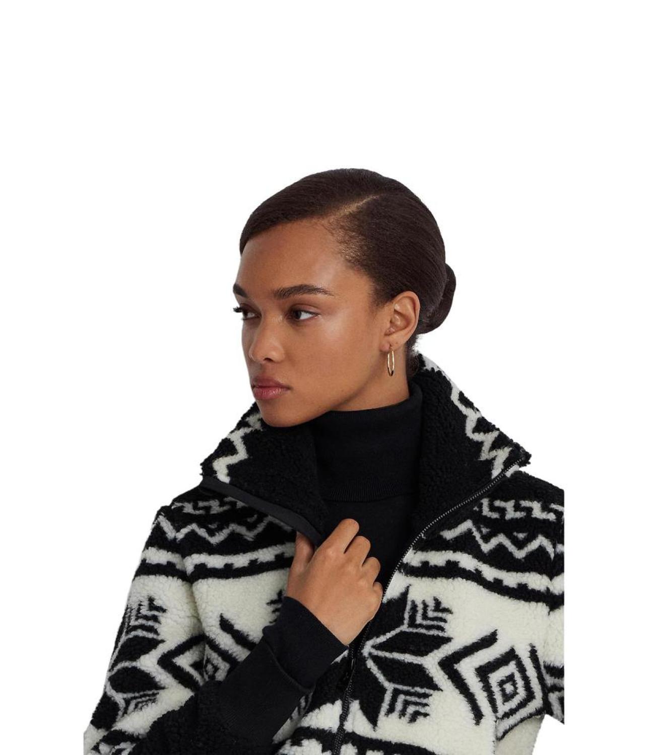 Fair Isle Jacquard Fleece Mockneck Coat