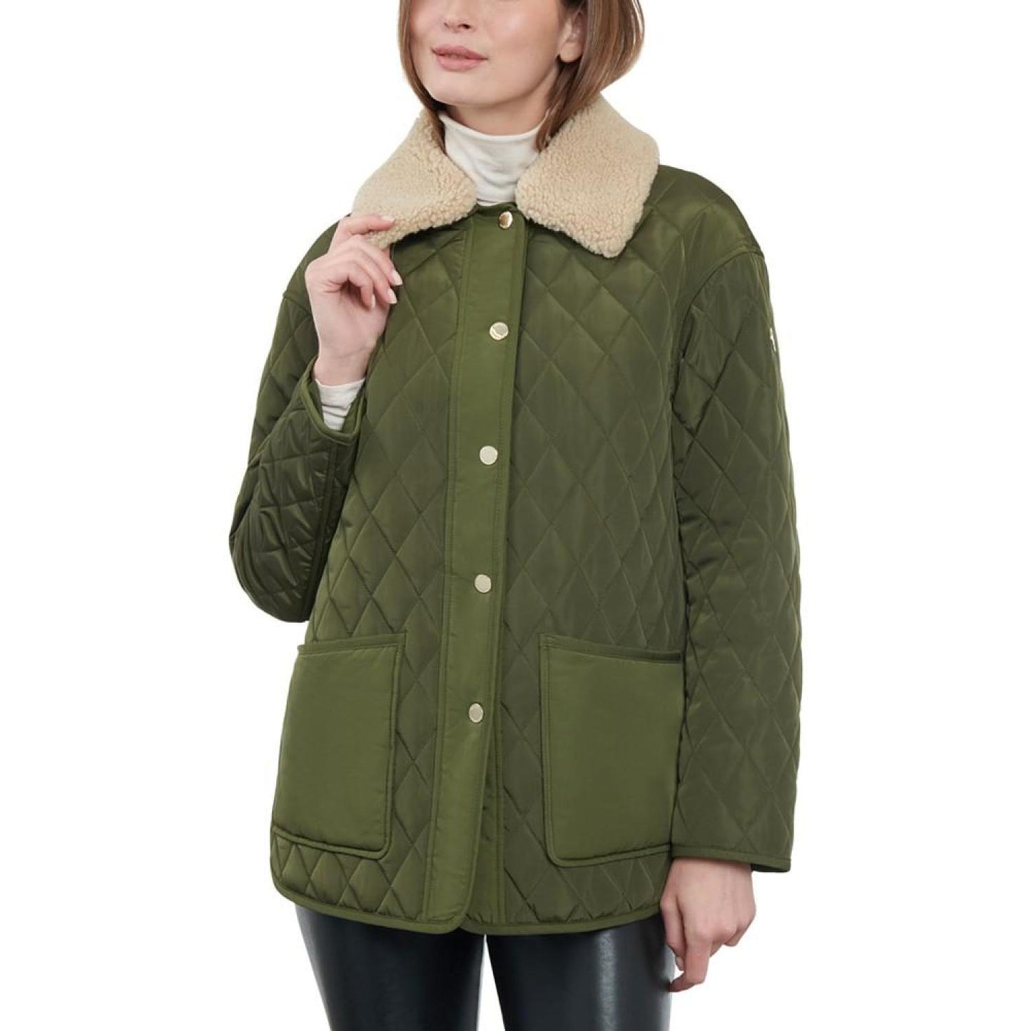 Women's Faux-Sherpa-Collar Quilted Coat