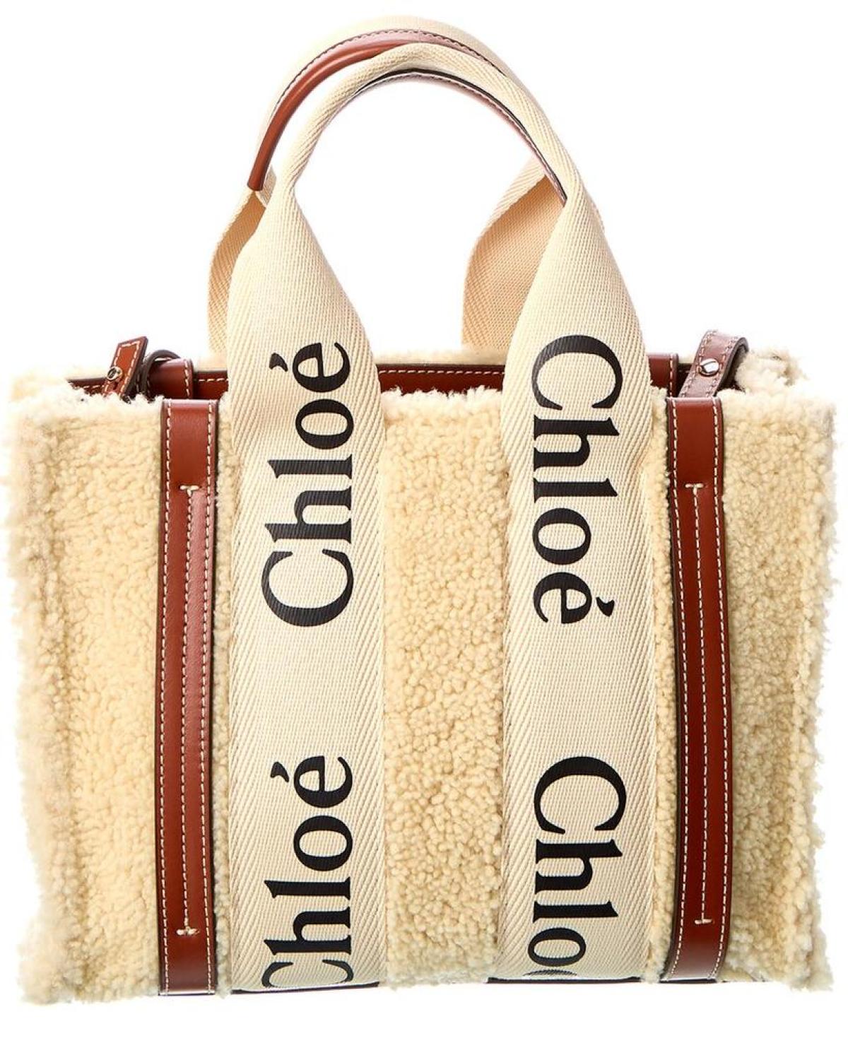 Chloe Woody Small Shearling & Leather Tote