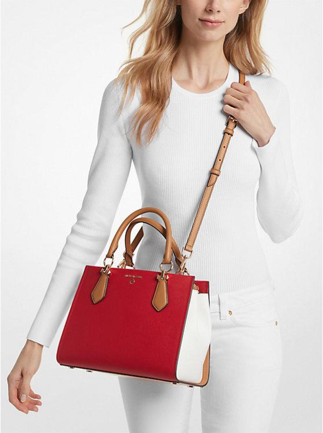 Marilyn Medium Color-Block Saffiano Leather Satchel