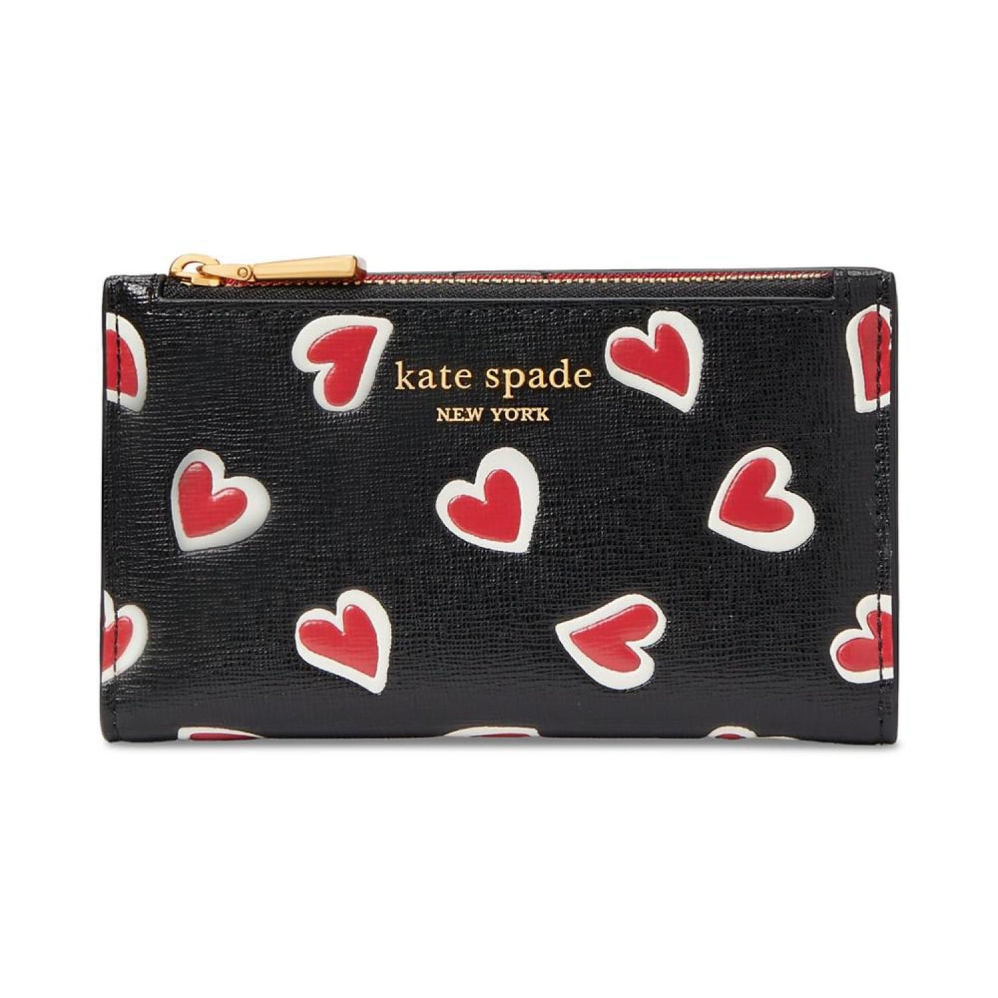 Morgan Stencil Hearts Printed Saffiano Leather Slim Bifold Wallet