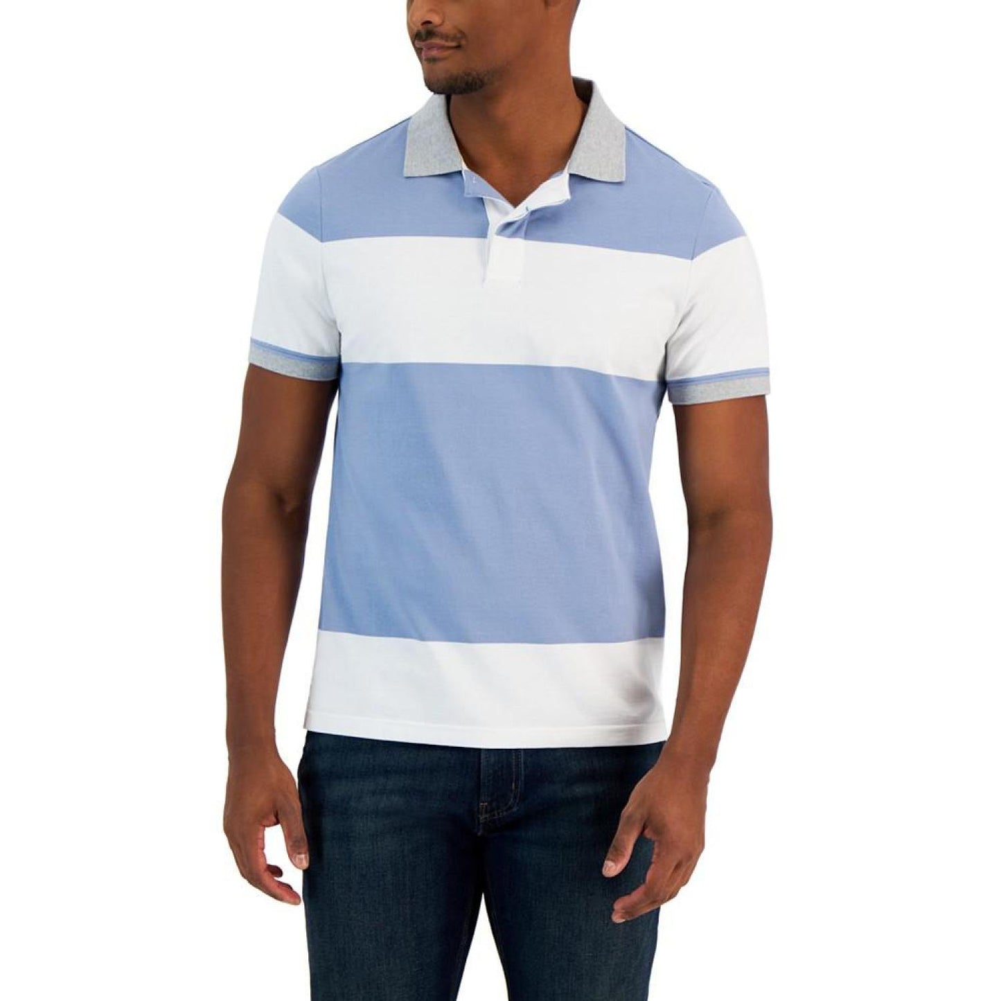 Men's Modern-Fit Rugby Wide Stripe Polo Shirt