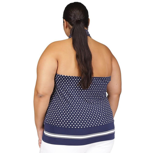 Plus Size Dot-Print Border-Hem Halter Top