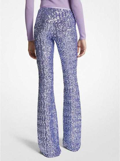 Sequined Stretch Tulle Flared Pants